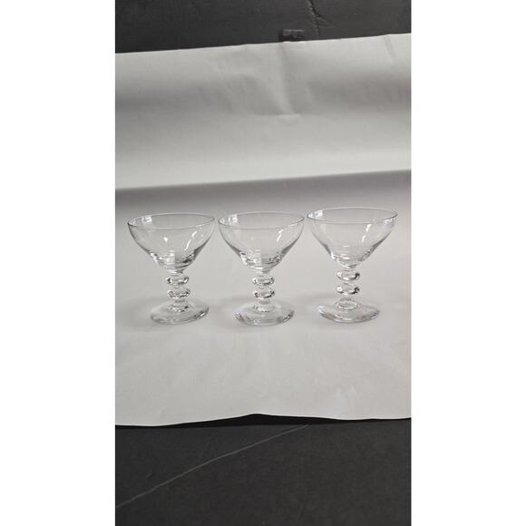 Set of 3 Clear Glass Coupe Sherbet Dessert Stemware Stacked Ball Stem Glasses - Picture 1 of 8